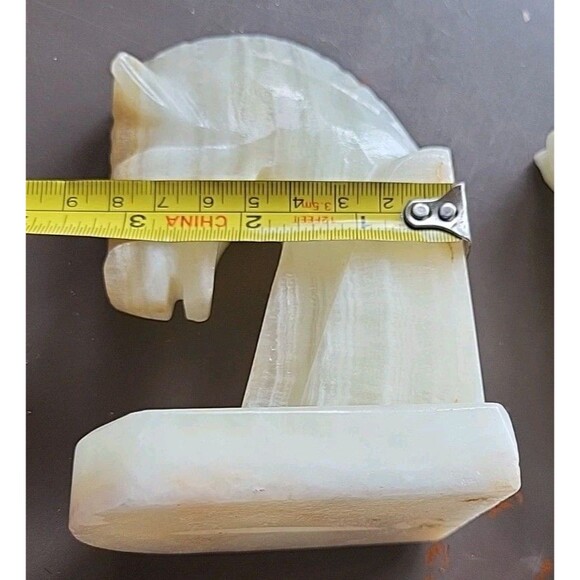 Vintage 5" Onyx Horse Head Equestrian Trojan Bookends Carved Stone Home Decor - Picture 14 of 14